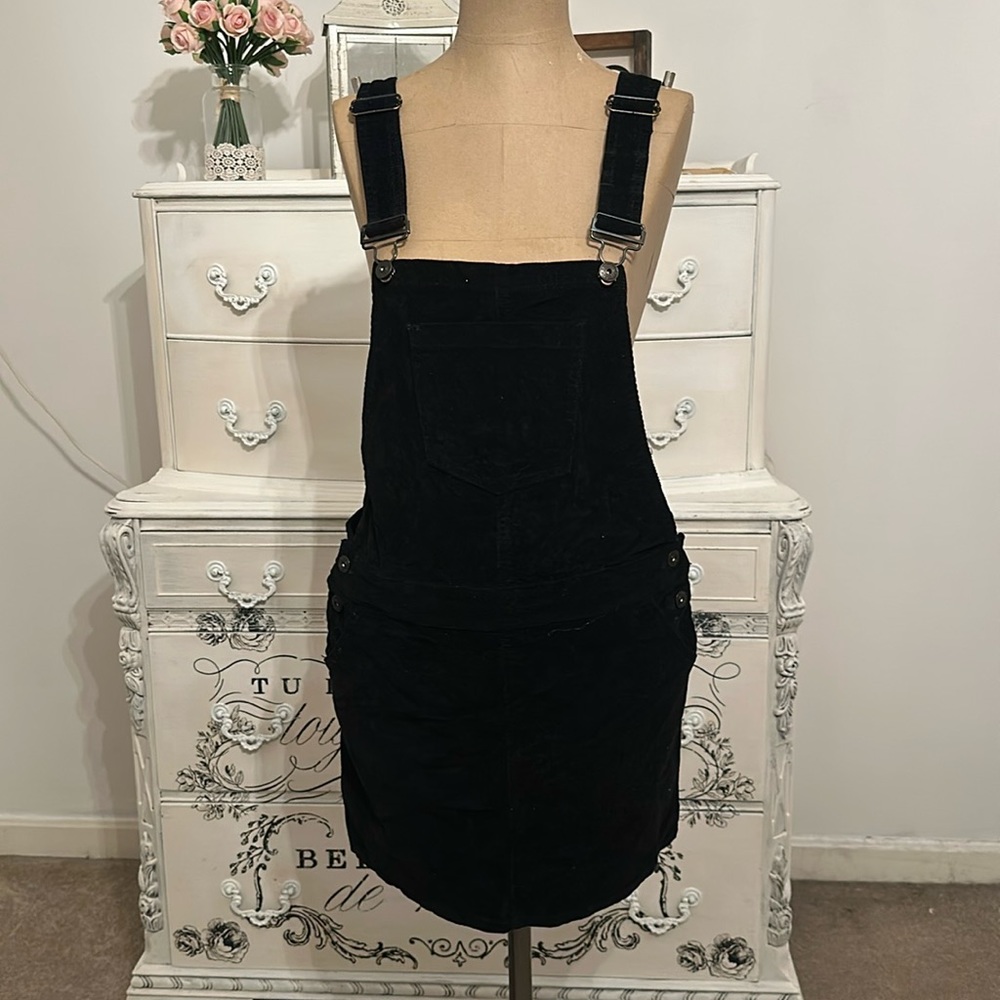 Black Overalls + Miniskirt
